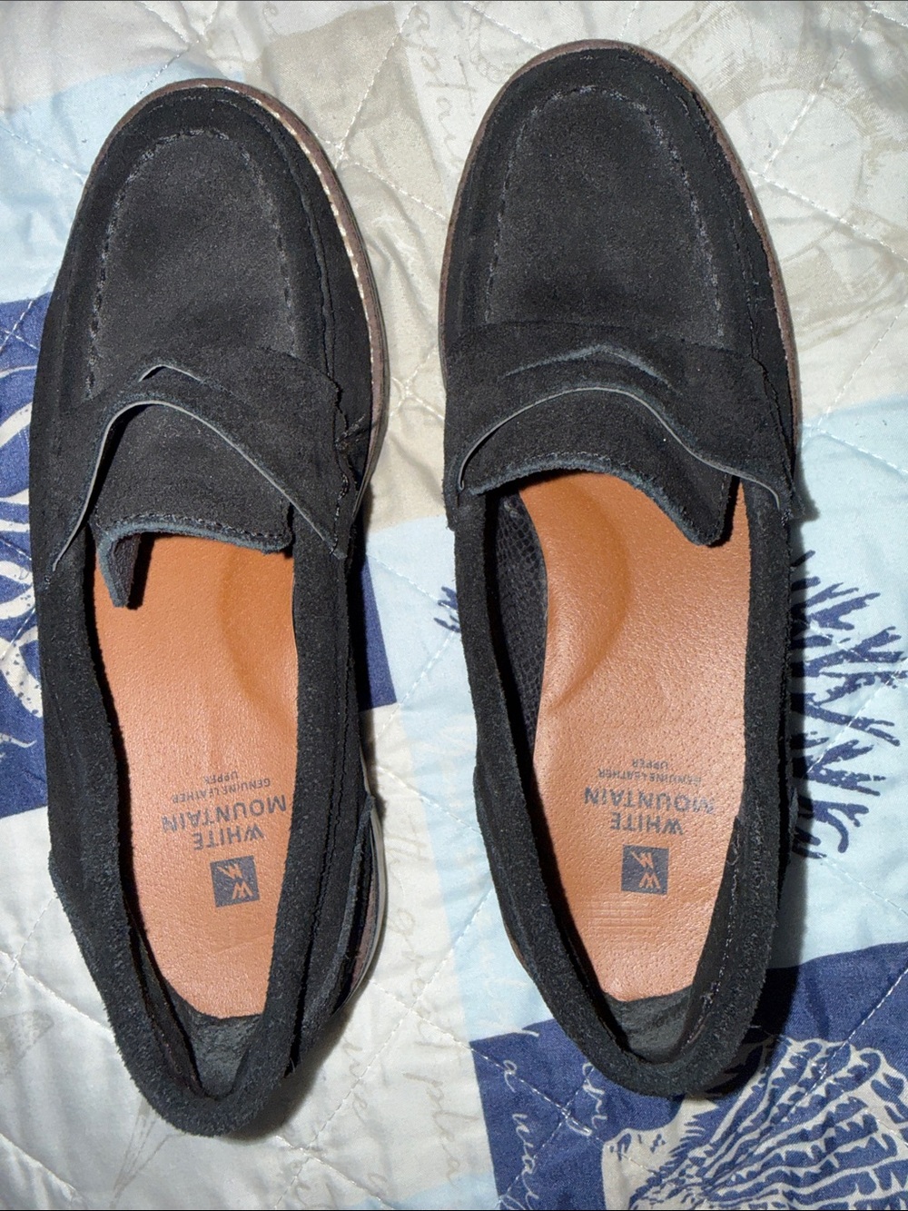White Mountain Black Suede Women’s Penny Loafers with arch support